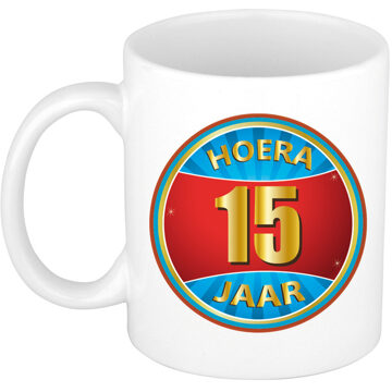 Bellatio Decorations Verjaardag mok / beker hoera 15 jaar verjaardagscadeau Blauw
