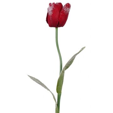 Bellatio Flowers & Plants Kunstbloem - tulp - iced afwerking - 65 cm - polyster - kunsttulp Rood