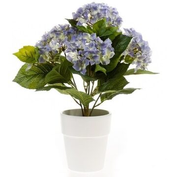 Bellatio Flowers & Plants Kunstplant Hortensia blauw in witte pot 37 cm Denimblauw