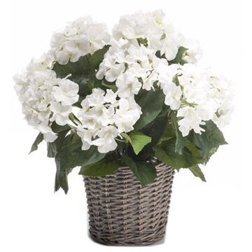 Bellatio Flowers & Plants Kunstplant Hortensia bloemen in mand - Wit - H45 cm - Kunstplanten/nepplanten met bloemen