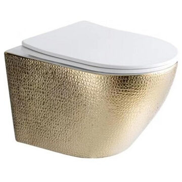 Best Design Wandcloset Royal-Gold Rimfree Inclusief Zitting Glans Wit/Goud