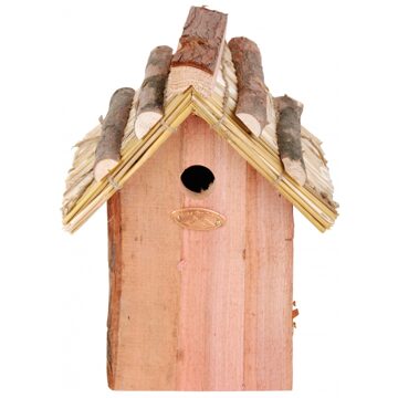 Best for Birds Houten vogelhuisje met rieten dakje 18x27 cm - Vogelhuisjes Multikleur