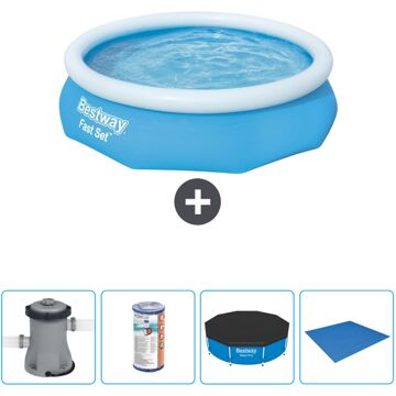 Bestway Rond Opblaasbaar Fast Set Zwembad - 305 X 76 Cm - Blauw - Inclusief Accessoires Cb52