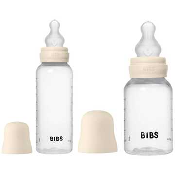 BIBS Baby Accessoires BIBS Grow and Flow Baby Bottle Round Silicone Set Ivory 150 ml + 270 ml + 1 pcs + 1 st