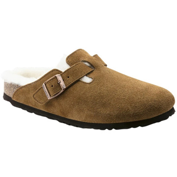 Birkenstock Boston Mink narrow Veloursleder Shearling Dames Pantoffels - Mink - Maat 36