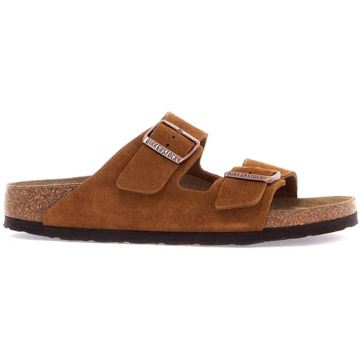 Birkenstock Suède Leren Dubbele Band Slippers Birkenstock , Brown , Heren - 41 Eu,42 Eu,44 Eu,40 EU