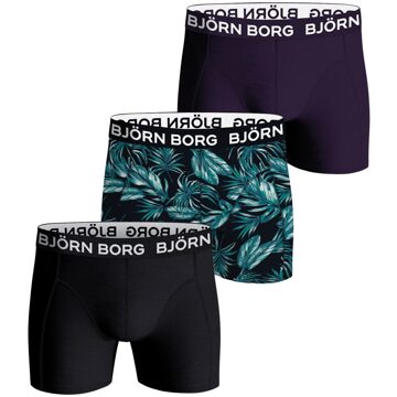 Björn Borg Bjorn Borg boxershorts 3-pack cotton stretch zwart-paars-print - M