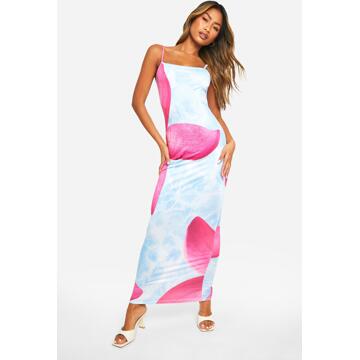 Bloemen Maxi Jurk Met Bandjes, Blue - 38