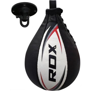 Bokstraining lederen Speedbal Speed Bag inclusief stalen swivel - Zwart - Wit - Kunstleer