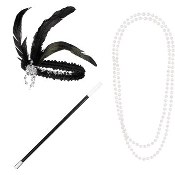 Boland Carnaval/Verkleed accessoires Roaring Twenties - Charleston set - haarband/ketting/pijpje