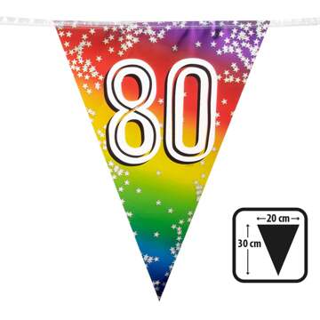 Boland Vlaggenlijn 80 jaar versiering vlaggetjes slinger 6 meter - Vlaggenlijnen Multikleur