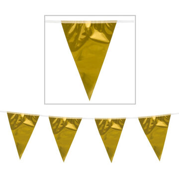 Boland Vlaggenlijn - metallic goud - 10 meter - plastic - vlaggetjes - versiering - slinger Goudkleurig