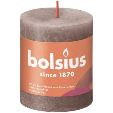 Bolsius Stompkaars Rustic Taupe Ø68 mm - Hoogte 8 cm - Taupe - 35 branduren Bruin