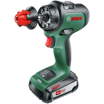 Bosch AdvancedDrill 18 set (45-min lader, 2x 18 V Li-Ion accu (2,5 Ah), magnetische schroefhouder, 13 mm boorhouder, schroefbit, excenteropzetstuk en haakse opzetstuk)