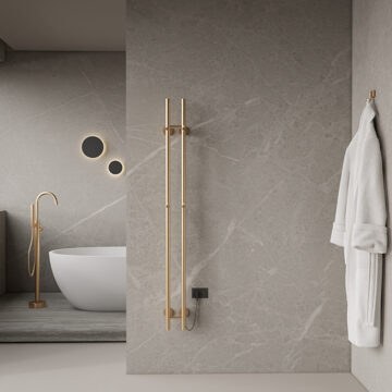 Boss & Wessing Elektrische Staafhanddoekradiator Dubbel BWS Roku 120 Watt 150 cm Geborsteld Goud