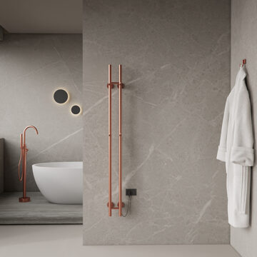 Boss & Wessing Elektrische Staafhanddoekradiator Dubbel BWS Roku 120 Watt 150 cm Geborsteld Koper