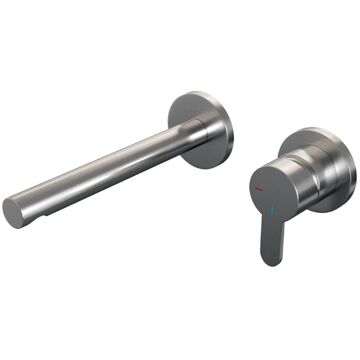 Brauer Brushed Edition inbouwwastafelkraan type S4 greep met inbouwdeel ronde rozetten ColdStart geborsteld rvs PVD