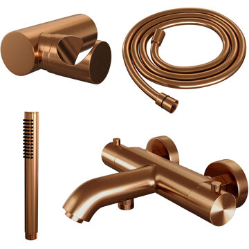 Brauer Opbouwset Bad- en Douchekraan Brauer Copper Edition Thermostatisch Met Wandhouder Geborsteld Koper Brauer
