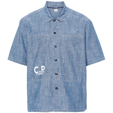 C.P. Company Logo Print Denim Blauw Shirt C.p. Company , Blue , Heren - L