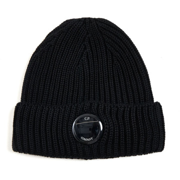 C.P. Company Zwarte Geribbelde Wollen Beanie Hoed C.p. Company , Black , Heren - ONE Size