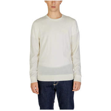 Calvin Klein Jeans Witte Wollen Gebreide Ronde Hals Trui Calvin Klein Jeans , White , Heren - Xl,L,M,S