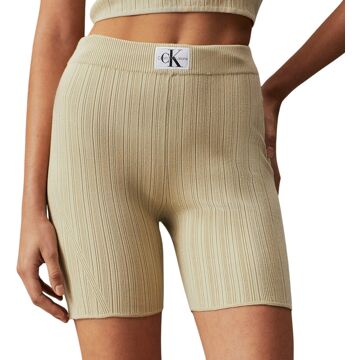 Calvin Klein Jeans Woven Label Ribbed Biker Short Dames beige - XS
