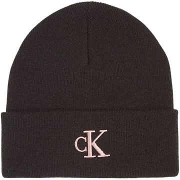 Calvin Klein Monogram Embroidered Beanie Dames zwart - 1 SIZE