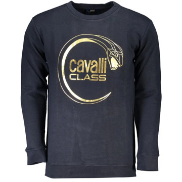 Cavalli Class Blauwe Katoenen Sweatshirt met Print Logo Cavalli Class , Blue , Heren - 2Xl,Xl,L,S,3Xl