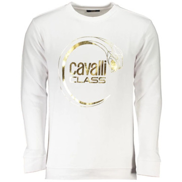 Cavalli Class Geborsteld Ronde Hals Sweatshirt met Logo Print Cavalli Class , White , Heren - 2Xl,Xl,3Xl