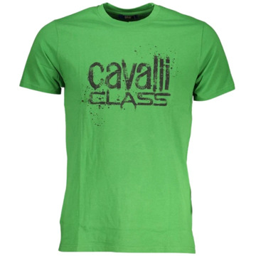 Cavalli Class Groene Katoenen Logo Print T-shirt Cavalli Class , Green , Heren - 2Xl,Xl,L