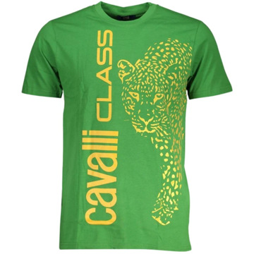 Cavalli Class Groene Katoenen Logo Print T-shirt Cavalli Class , Green , Heren - 2Xl,Xl,L