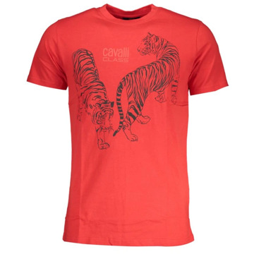 Cavalli Class Rode Katoenen Print Logo T-Shirt Cavalli Class , Red , Heren - 2Xl,Xl,L,M