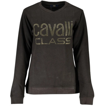 Cavalli Class Zwarte Katoenen Trui met Strass Logo Cavalli Class , Black , Dames - 2Xl,M,Xs