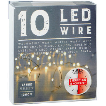 cepewa Draadverlichting lichtsnoer met 10 lampjes warm wit op batterij 120 cm met timer