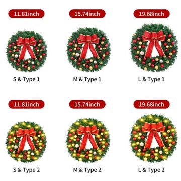 Christmas Wreath With Bow Knot Balls 16 Inch Merry Christmas Hanging Garland Artificial Wreath for Front Door Wall Party Decoration