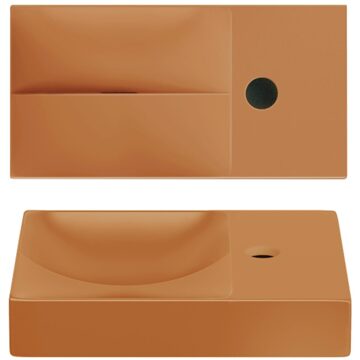 Clou Vale Fontein Met Kraangat Rechts Met Geïntegreerde Afvoer Mat Italiaans Zand Keramiek 38 cm Clou