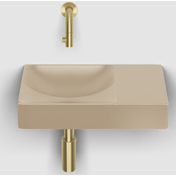Clou Vale Fontein Met Voorbewerkt Kraangat Rechts Met Geintegreerde Afvoer Mat Mosterd Keramiek 38 cm Clou