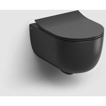 Clou Wandcloset Clou Hammock Randloos 49 cm Inclusief Zitting Met Deksel OnePack Mat Zwart Clou