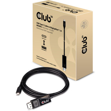 club3D USB Aansluitkabel 1.80 m CAC-1557 Vlambestendig Zwart [1x USB 3.2 Gen 2 stekker C (USB 3.1) - 1x DisplayPort stekker]