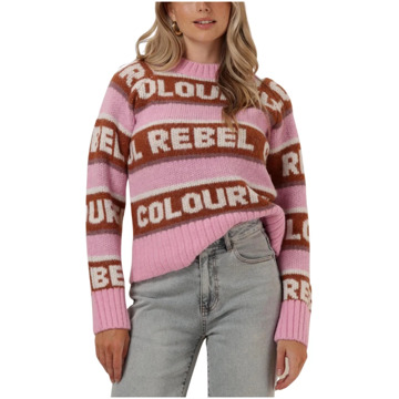 Colourful Rebel Intarsia Gebreide Trui Ximenia Colourful Rebel , Pink , Dames - Xl,L,M,S,Xs