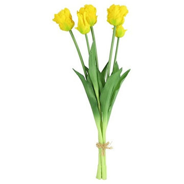 Countryfield Kunst tulpen boeket - 5x stuks - geel - real touch - 40 cm