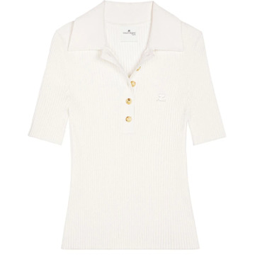 Courreges Witte Geribbelde Geborduurde Poloshirt Courrèges , White , Dames - L,S,Xs