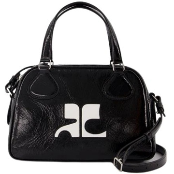 Courreges Zwarte Leren Bowlingtas met Korte Handvatbanden Courrèges , Black , Dames - ONE Size