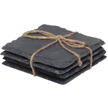 Cuisine Elegance Glazen onderzetters - 4x stuks - vierkant - leisteen - 10 cm