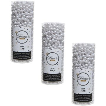 Decoris 3x Kerst kralen guirlandes winter wit 10 meter kerstboom versiering/decoratie - Kerstslingers