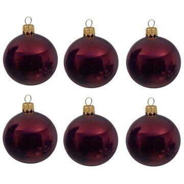 Decoris 6x Glazen kerstballen glans donkerrood 6 cm kerstboom versiering/decoratie - Kerstbal