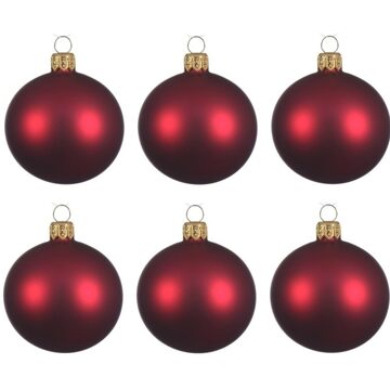 Decoris 6x Glazen kerstballen mat donkerrood 6 cm kerstboom versiering/decoratie - Kerstbal