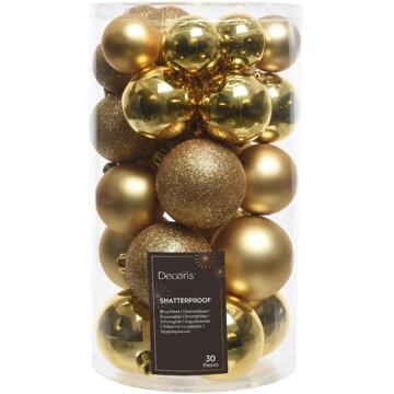 Decoris Kerstballen mix kunststof goud 30-delig