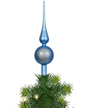 Decoris kerstboom piek - gedecoreerd - blauw - mat - glas - H31 cm - kerstboompiek