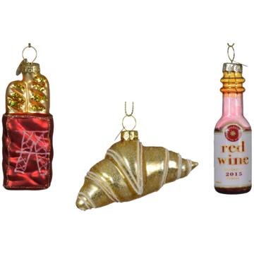 Decoris Kersthangers Frans thema - 3x - glas - ornamenten - Kersthangers Goudkleurig